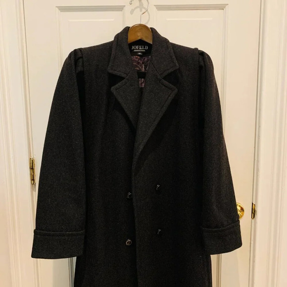 Vintage Jofeld Black Wool Double Breasted Long Dress Coat Size 14 Petite - Picture 13 of 16